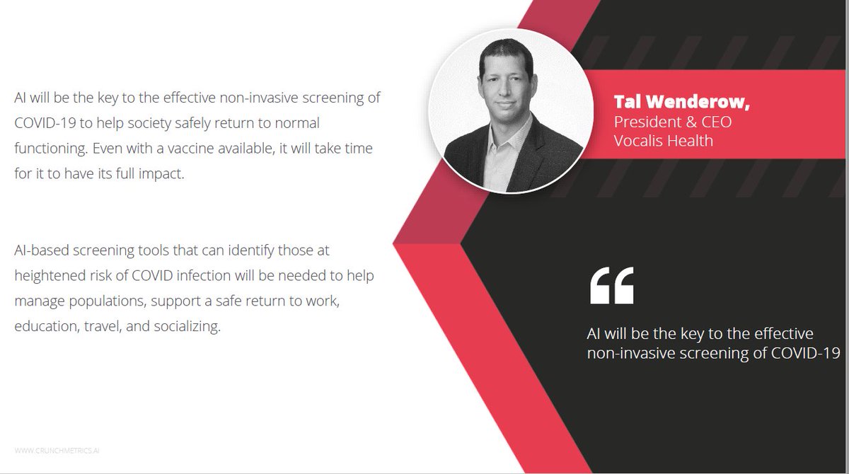 Vocalis Health (@vocalishealth) on Twitter photo Vocalis Health President and CEO, <a href="/TalWenderow/">Tal Wenderow</a>'s AI prediction for 2021. How do you think #AI will play a role in combating #COVID19? <a href="/CrunchMetrics/">CrunchMetrics</a> Vocalis Health President and CEO, <a href="/TalWenderow/">Tal Wenderow</a>'s AI prediction for 2021. How do you think #AI will play a role in combating #COVID19? <a href="/CrunchMetrics/">CrunchMetrics</a>