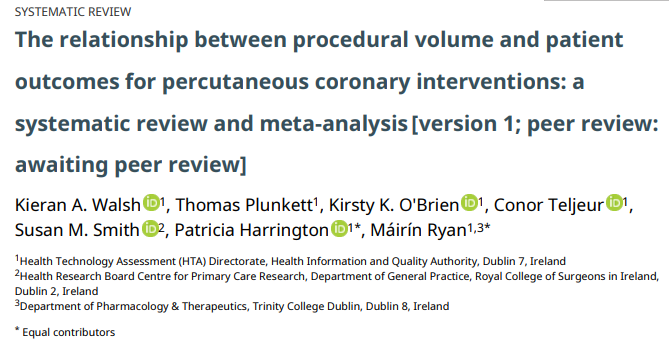 Kieran Walsh (@kieranwalshmpsi) on Twitter photo Our systematic review and meta-analysis on the volume-outcome relationship for PCI has been published in <a href="/HRBOpenRes/">HRB Open Research</a>
hrbopenresearch.org/articles/4-10/…
Looking forward to receiving peer review of our work. Our systematic review and meta-analysis on the volume-outcome relationship for PCI has been published in <a href="/HRBOpenRes/">HRB Open Research</a>
hrbopenresearch.org/articles/4-10/…
Looking forward to receiving peer review of our work.