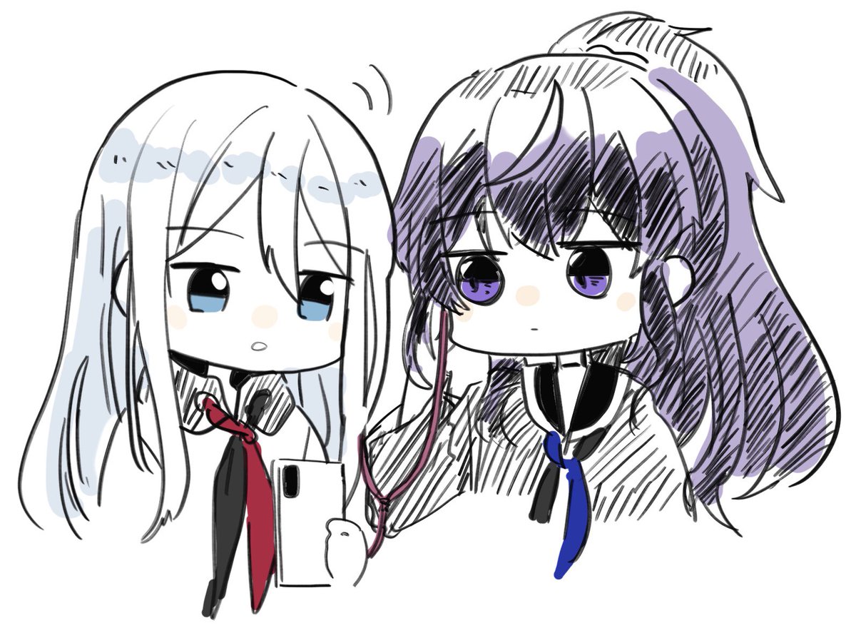 multiple girls 2girls blue eyes school uniform white background long hair necktie  illustration images