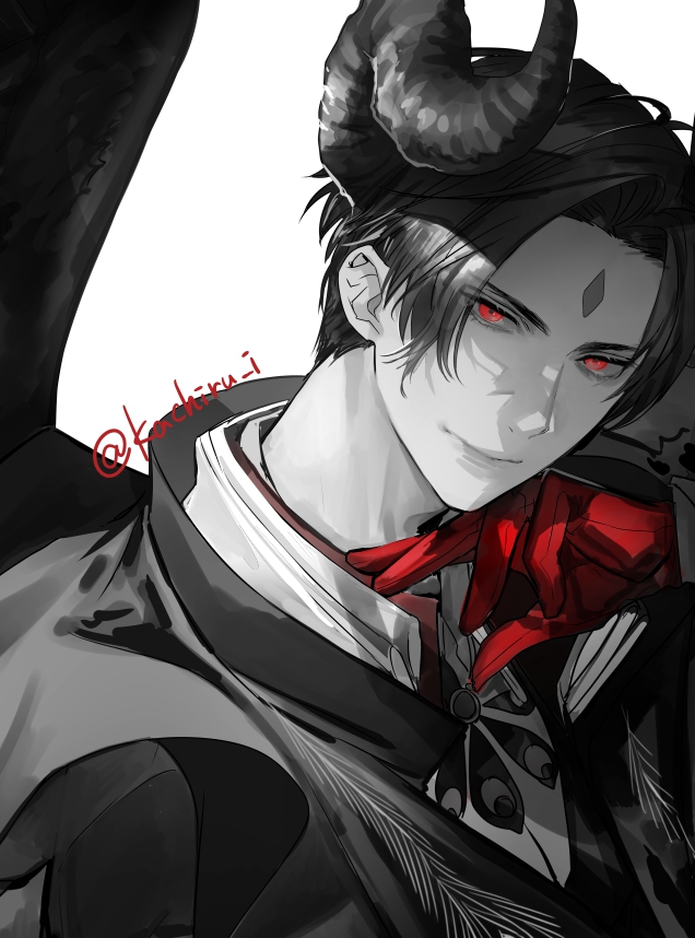 1boy male focus horns red eyes wings gloves solo  illustration images