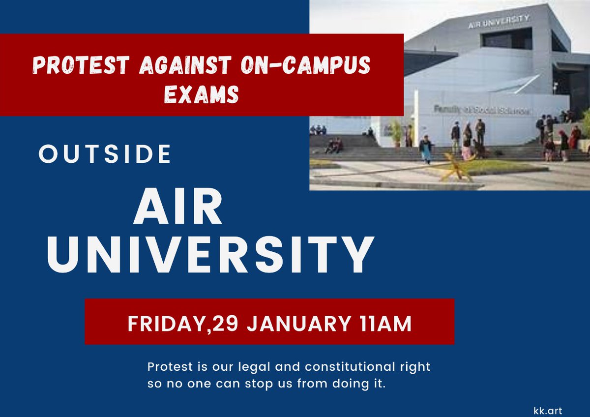Join peaceful protest of Air University Students demanding their right of online exams !

#WeWantAllUniOnlineExams