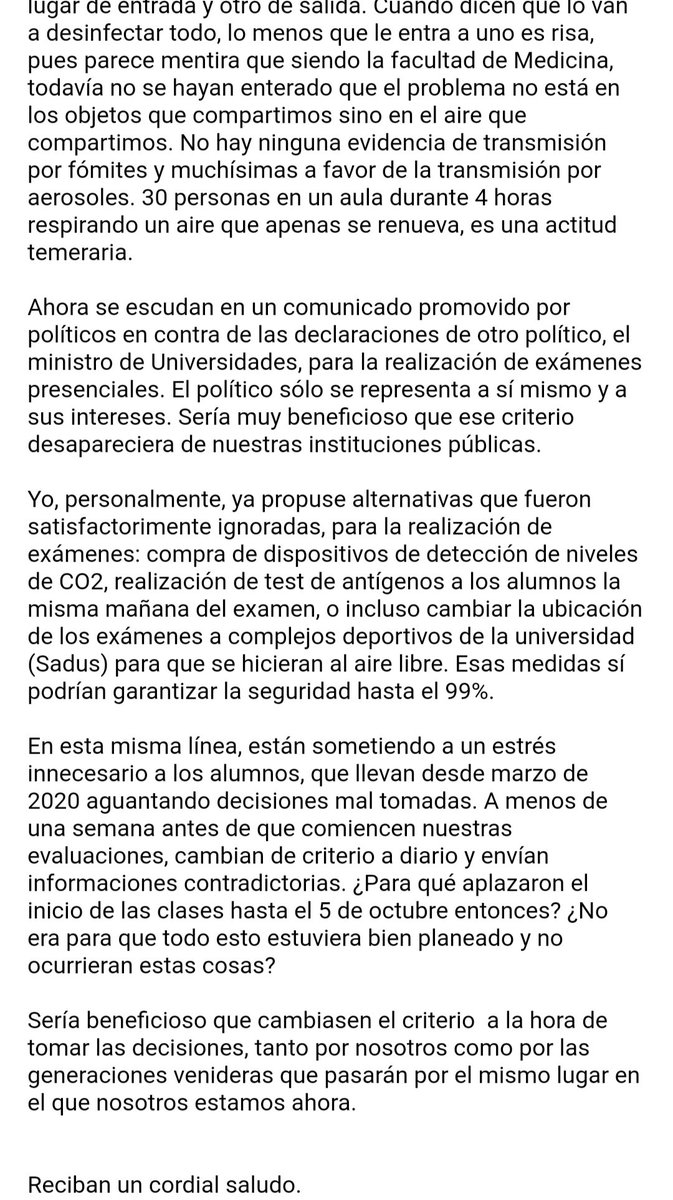 JMMurillo98's tweet photo. Escrito a @hispalisino , Decano de la Facultad de Medicina de la @unisevilla , sobre los exámenes presenciales. https://t.co/QrCpIv7u6k