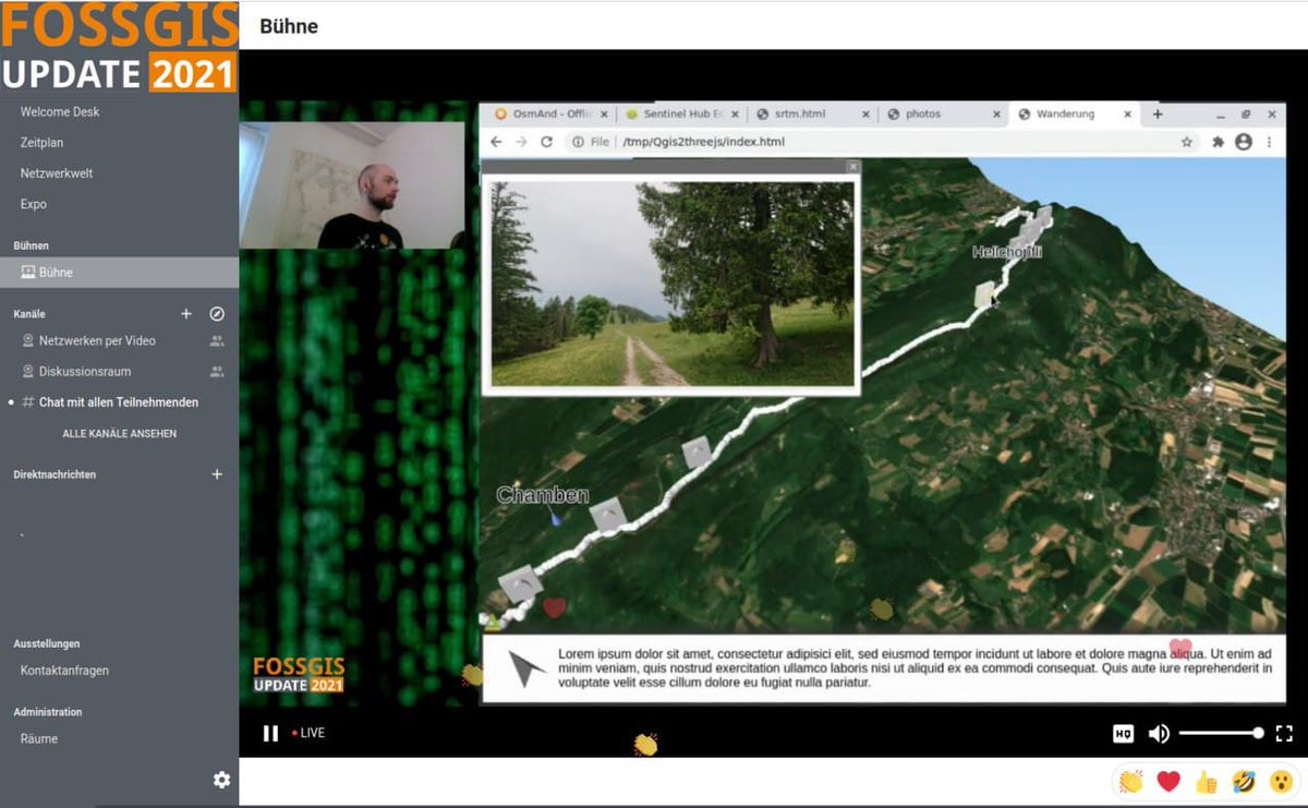 FOSSGIS_Konf's tweet photo. Wandertrack in #QGIS in 3D visualisiert & ins Web exportiert mit Ort, Bergspitzen und Fotos.
Live Demo mit @cartocalypse beim #FOSSGISUPDATE & #CartoHack
#QGIS & #QGIS2threejs in Aktion.
Beeindruckend! Herzlichen Dank! #FOSSGIS
nachher https://t.co/ulwD9qXD1g