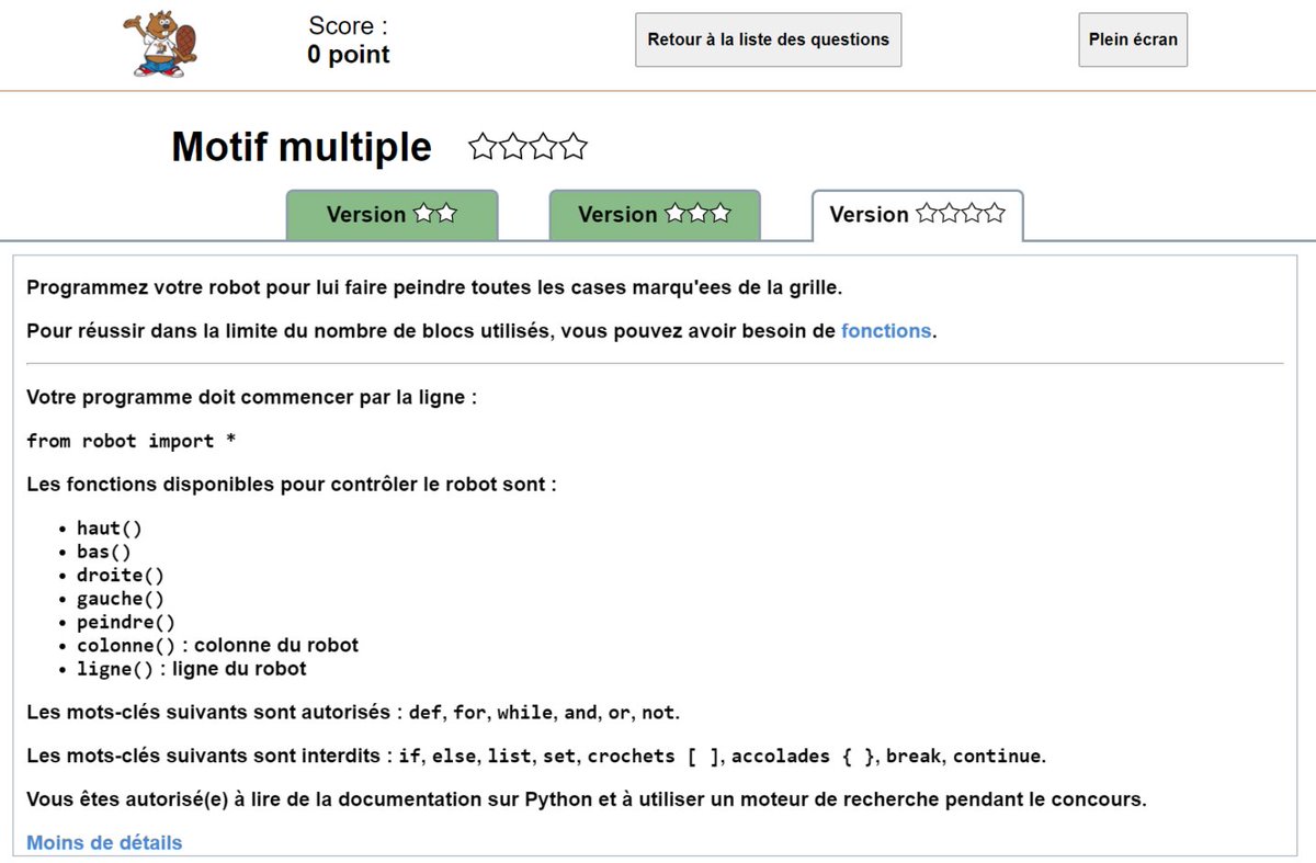 nsi_xyz's tweet image. Bon j&apos;ai beaucoup aimé le #ConcoursCastor .
Il faut que je donne ça à faire à mes élèves.
Il va bien falloir occuper nos 4 semaines de vacances !
28 blocs restants sur 120 autorisés. 😍
Par contre je n&apos;ai rien optimisé ...
... mais je n&apos;ai utilisé ni print ni input 😅