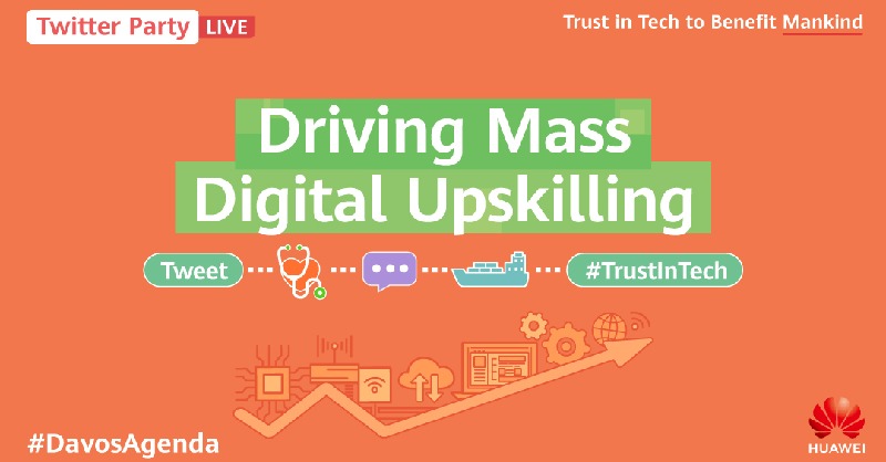 Huawei's tweet photo. Q8: One huge hurdle for digital transformation is a lack of ICT skills in the workplace. A @europeanunion report says almost 40% of the EU workforce lacks relevant digital capabilities. How can we drive mass digital upskilling? #TECH4ALL #DavosAgenda https://t.co/12X1uqmVDf