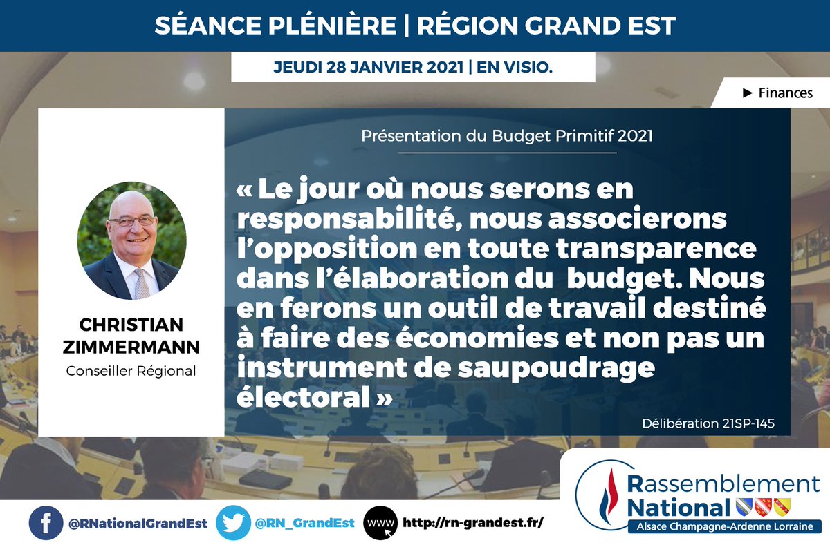 RNGrandEst's tweet photo. Séance Plénière des 28 et 29 janvier 2021 - Christian Zimmermann intervient sur le Budget Primitif 2021 de la Région #GrandEst @CZimmermann68 https://t.co/eQhdk7UTp5