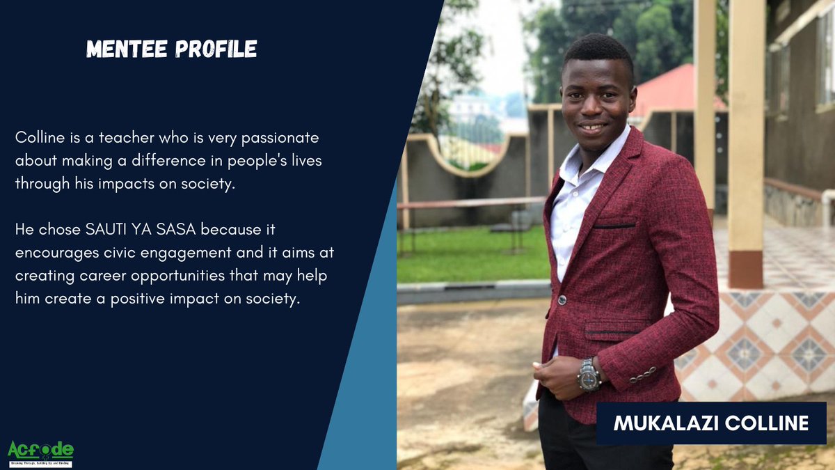 SasaSauti's tweet photo. Mentee profile: A teacher by profession, Colline chose to join the mentorship programme in order to create a positive social impact on society.
#mentorship #youthleadership https://t.co/QdxUvlVorv