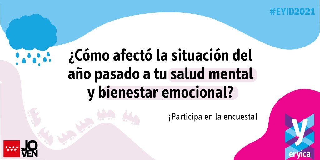 juventudcmadrid's tweet photo. ❓ ¿Cómo os ha afectado la situación del 2020 pasado a tu #SaludMental y #BienestarEmocional?

Participa en la #encuesta, ¡queremos escucharte! 👉 https://t.co/0mfgw8QugR 

#EYID2021 #MindyMind #CuidoMiMente https://t.co/TdhvZ6lcEB