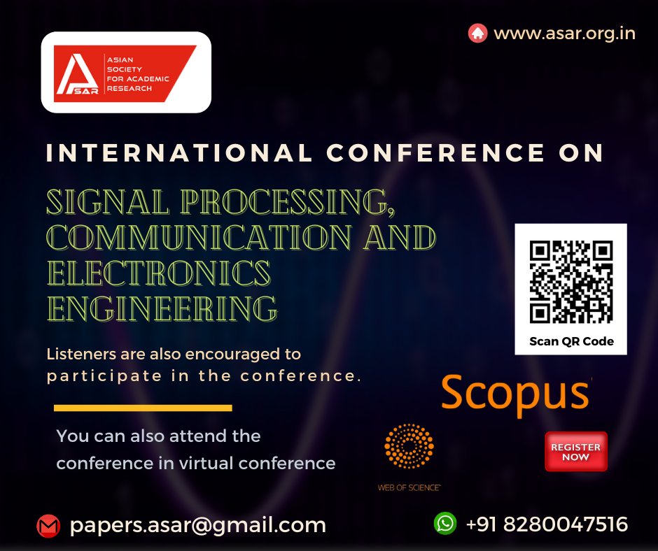 The ASAR- International Conference on #Signal processing, #Communication and #Electronics Engineering (ICSPCEE) which will be held at @Nellore @India
Website: https://t.co/Dkek4KPj2h
#upcomingconference #scopuspublication #onlineconference #conference_india #offlinepresentation https://t.co/GTk9ecoJfb