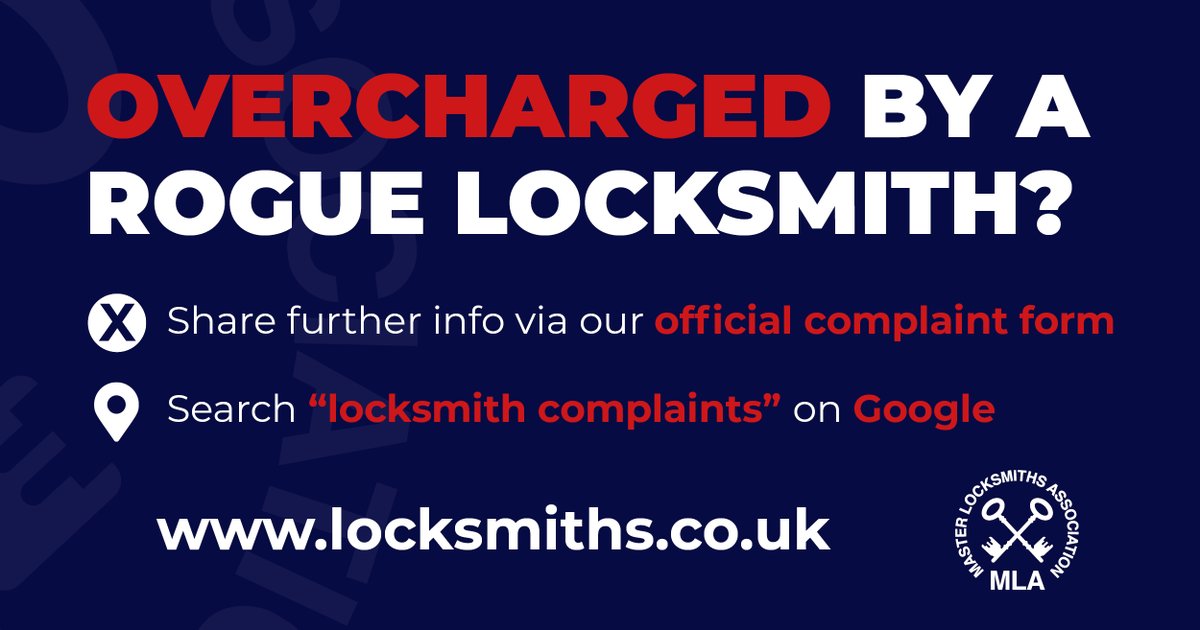 MLA_locksmiths's tweet image. 😲 LOCKSMITH COMPLAINT FORM 😡

We can advise what to do if you or someone you know have been a victim of a rogue locksmith.

These cases are also vital in our ongoing compaign to wipe out rogue locksmiths.

👇 SUBMIT COMPLAINT HERE
locksmiths.co.uk/public/complai…

#RogueLocksmiths