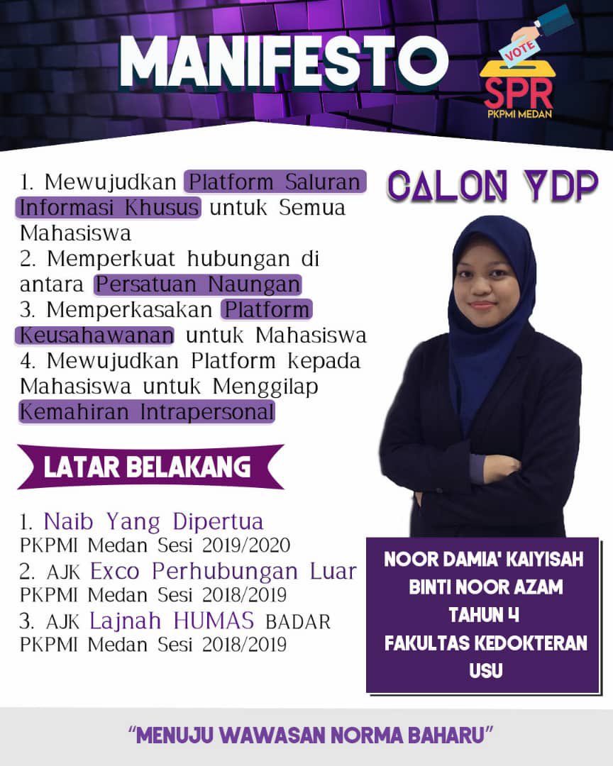 pkpmimedan's tweet photo. [PENGENALAN CALON YDP DAN TYDP PKPMI MEDAN SESI 2020/2021]

Mari Mengenali Calon YDP Dan TYDP Iaitu Saudari Noor Damia’ Kaiyisah Binti Noor Azam Sebagai pencalonan YDP PKPMI Medan Dan Saudara Ikhmal Hazeem Bin Rosman Sebagai TYDP PKPMI Medan bagi sesi 2020/2021. https://t.co/QFwDx837Of