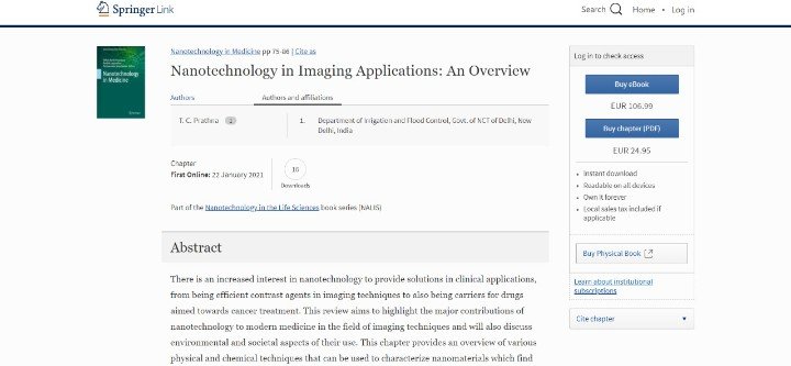 PrathnaTc's tweet photo. Honoured to contribute a review chapter on imaging applications of nanotechnology https://t.co/e4tOBMxivL in the new edited @SpringerNature book on Nanotechnology in Medicine https://t.co/xSTLWtAyeQ