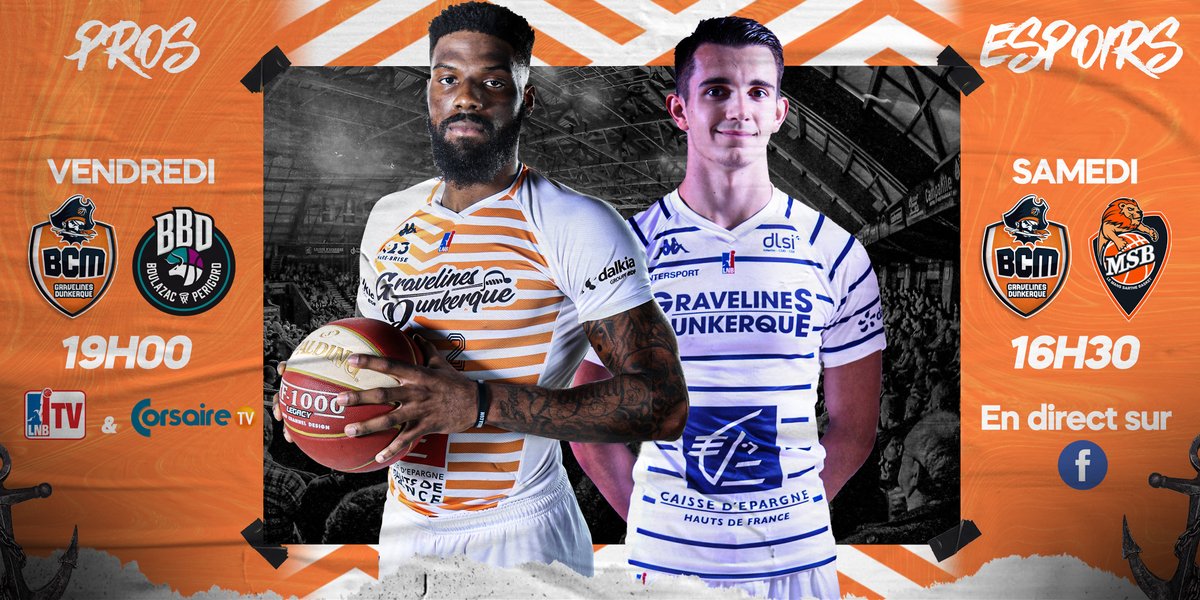 BCMBasket's tweet photo. 𝗣𝗿𝗼𝗴𝗿𝗮𝗺𝗺𝗲 𝗱𝘂 𝗪𝗲𝗲𝗸-𝗘𝗻𝗱 🧡
𝘗𝘙𝘖𝘚
BCM 🆚 @BoulazacBasketD | Vendredi 19h00 ⏰
🎥 Match diffusé sur @CorsaireTV & LNB TV
𝘌𝘚𝘗𝘖𝘐𝘙𝘚
BCM 🆚 @MSB_Officiel | Samedi 16h30 ⏰
🎥 Match diffusé sur notre page Facebook
#TousBCM https://t.co/DRMkujH8bz