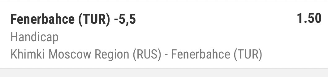Buenos días 🤑
Tras un día ayer repleto de ✅✅ hoy vamos con esta apuesta de Euroliga 🇪🇺🏀
Fenerbahce -5.5 / cuota 1.50 / stake 2

Para más picks de fútbol y basket únete a Telegram ⬇️

t.me/tipsgalicia