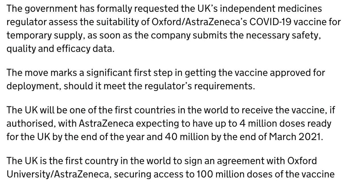Contracts:UK signed contract with AZ in May for 100 million doses. In November, govt says 40 mln expected by end-March; company in Dec says merely "millions".EU signed contract with AZ for 300 mln doses, with option for extra 100 mln. Until Friday, expected 80 mln by end-March.