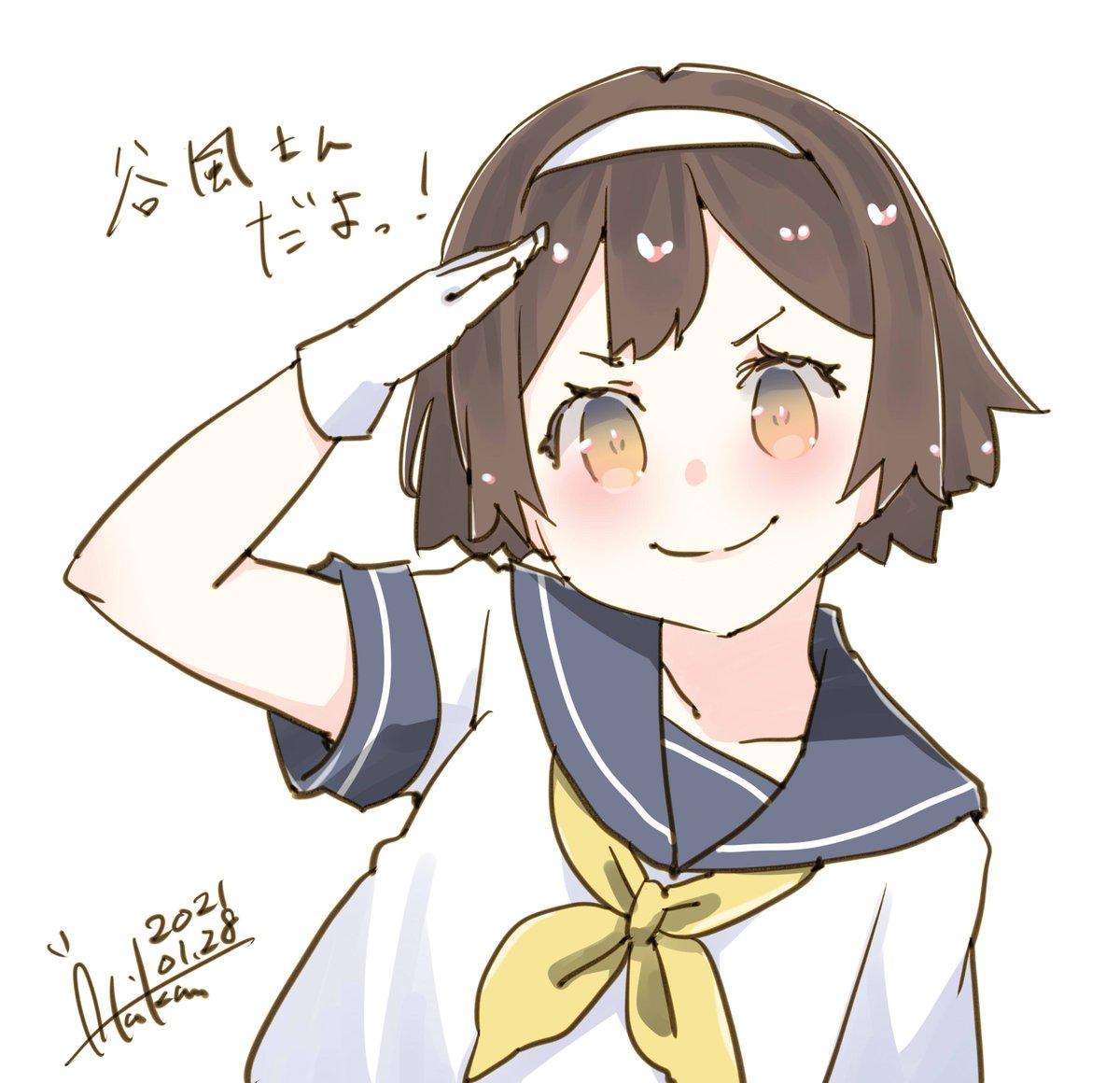 tanikaze (kancolle) 1girl solo short hair gloves hairband salute serafuku  illustration images