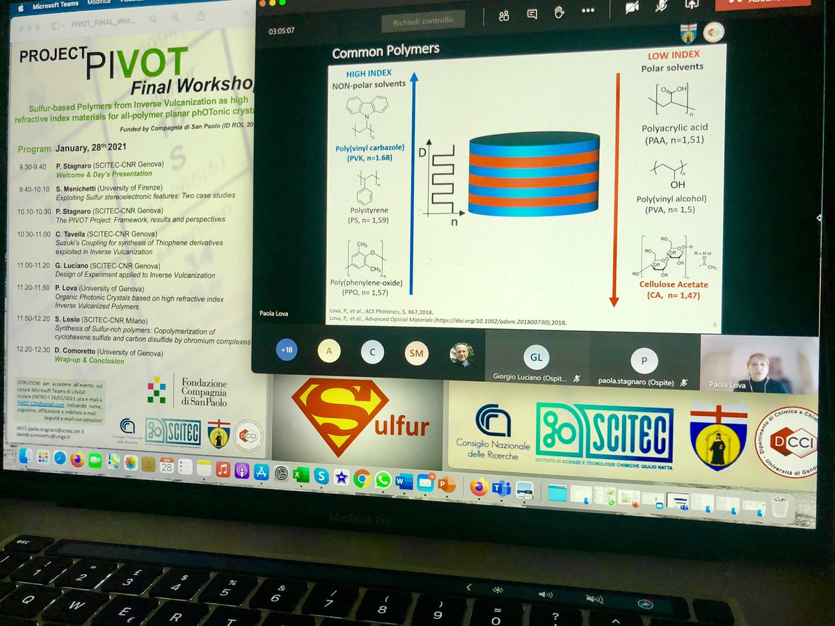 cnr_scitec's tweet photo. #Pivot #FinalWorkshop
Ora è il turno dei risultati del progetto dal punto di vista delle ricerche sviluppate da @PaolaLova1 del #DCCI di @UniGenova
https://t.co/zd1r9QUjl6
#polimeri #zolfo https://t.co/F589Ztvo6D