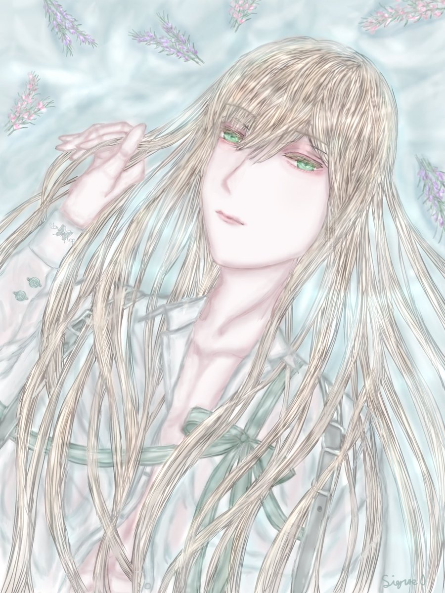 紫暮 イラスト修業中 To Be Or ローズマリーの花をモチーフに一枚描きました 髪や服の質感にこだわりました 絵描きさんと繫がりたい 冬の創作クラスタフォロー祭り