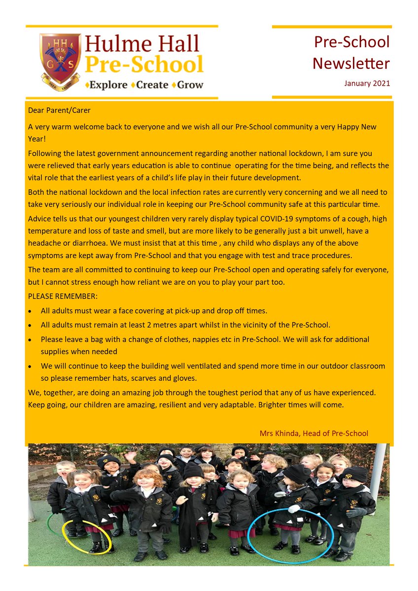 HulmeHallPreSch's tweet photo. Check out our Pre-School January Newsletter.
Happy Reading!
#HulmeHallPreSchool
#HulmeHallGrammar
#ExploreCreateGrow
#StockportPreSchool
#StockportNursery https://t.co/CvNH70fp5S
