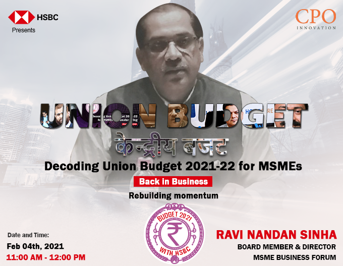talks10live's tweet photo. #BudgetwithHSBC Catch Ravi Nandan Sinha, Board Member & Director, MSME Business Forum #Live on Feb 4, 2021, 11 AM onwards for a talk show where he will discuss and decode #budget2021 for MSMEs in the manufacturing sector.
Register here: https://t.co/n1JUpBfl0S #cpolive #msme https://t.co/W9o904s2HA