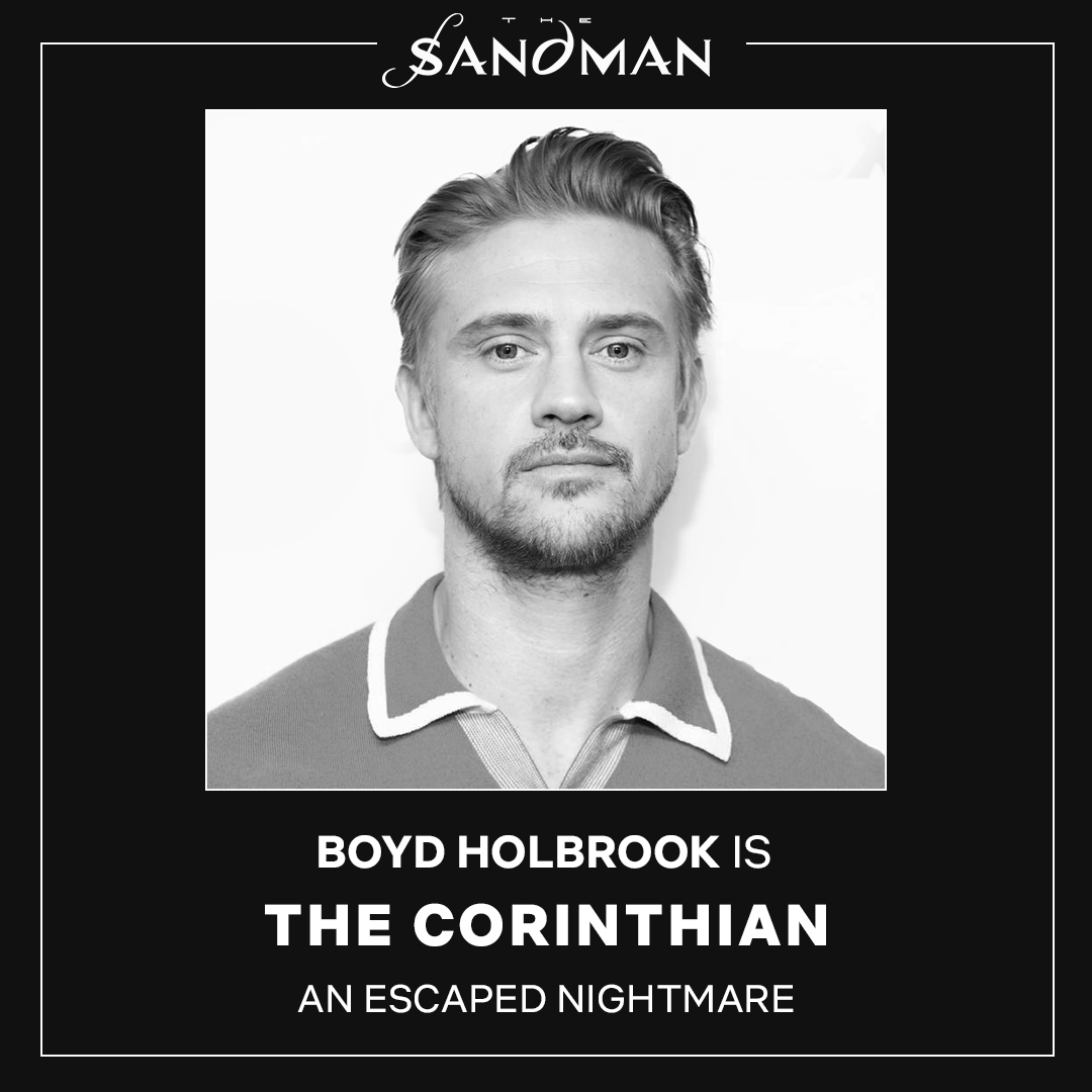 This is a photo of Boyd Holbrook. It is not a photo of the character in Sandman that he will be playing, the Corinthian. 

For those who are wondering how I can tell, it's something about the eyes.