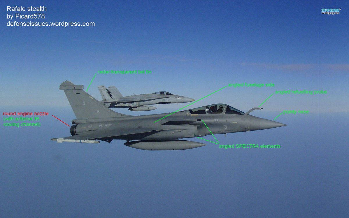 Detaya girecek olursak;Düşük RCS'e sahip olması radarda görünmeyeceğini değil, tespit etmesinin daha zor olacağı anlamına geliyor. Bildiğimiz gibi Rafale 5th gen bir uçak değil ancak RCS'i düşük denilebilir. Ama piyasadaki diğer 4th Gen uçaklar ile çok büyük bir fark yok. /3