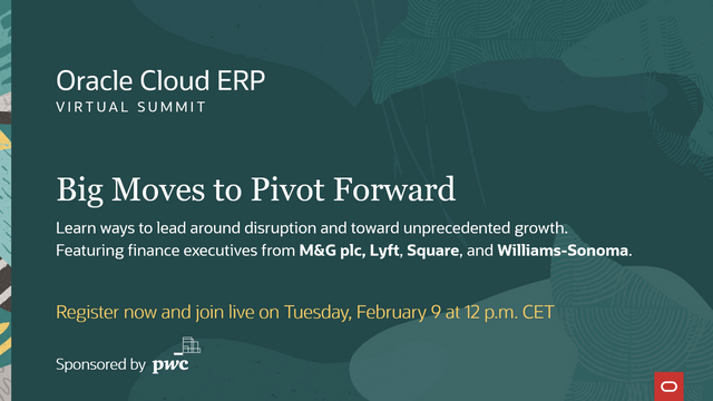 Join us on February 9, along with <a href="/Oracle/">Oracle</a>'s <a href="/larryellison/">Larry Ellison</a>, Safra Catz, <a href="/PwC/">PwC</a> and other #finance leaders from @mandgpl <a href="/Lyft/">Lyft</a> <a href="/Square/">Square</a> and <a href="/WilliamsSonoma/">Williams Sonoma</a>. You'll learn four big moves you can make right now to create new business growth. Register now. bit.ly/2NMLE8Z