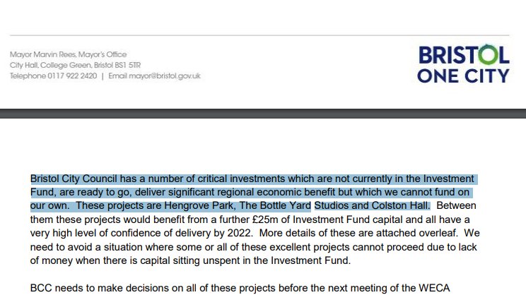 And yet Cheney said in 2018 that a review had been done to get the best value for money. In 29 July 2020, the mayor wrote to WECA to say there were projects they couldn't fund alone: such as Colston Hall.  https://thebristolmayor.files.wordpress.com/2020/12/gr-scrutiny-pack-weca-expansion-correspondence-2020_redacted-1.pdf