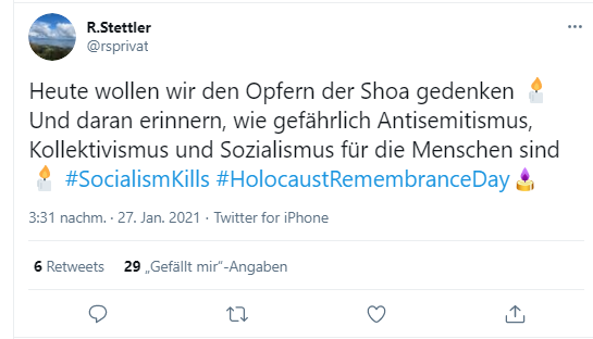 BlogMihalyi's tweet photo. Besonders geschmackloser CH-#Antisemitismus am gestrigen #HolocaustGedenktag. #Libertarians am rechten Rand missbrauchen 6 Mio. #Shoa-Opfer für politische #Geschichtsfälschung. #NeverForget #Holocaust #Keinfussbreit #Antifa https://t.co/rgoSf5Lkvn