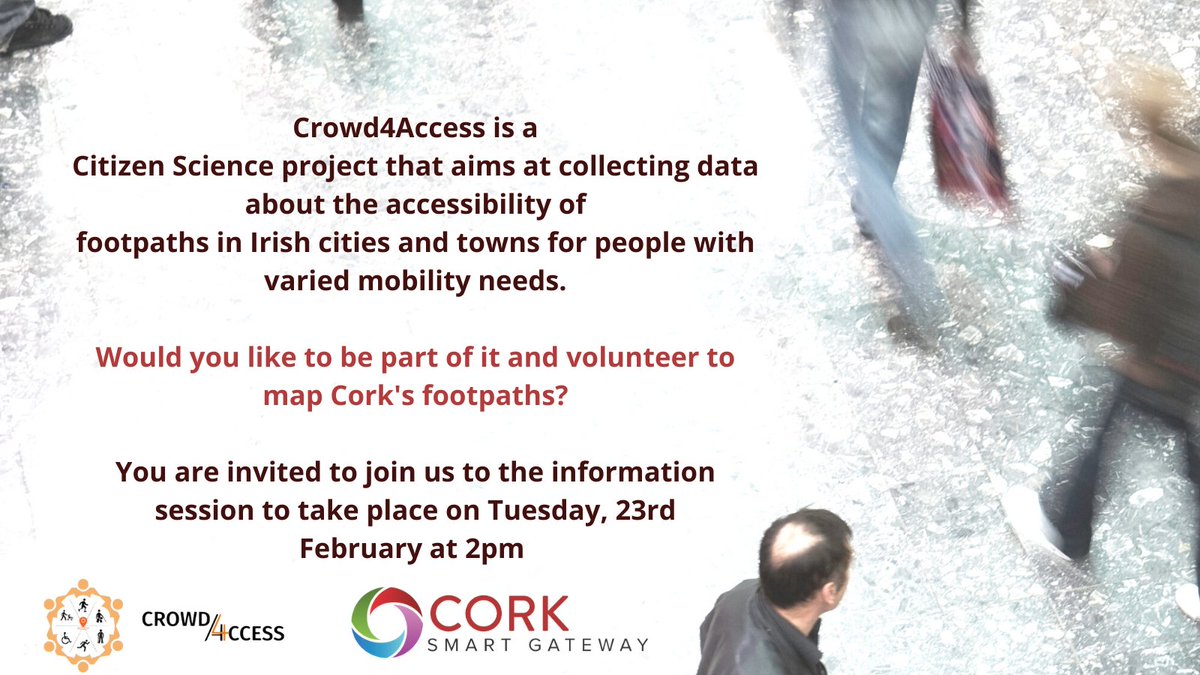 SmartCork's tweet photo. 📣 A call to #Cork citizens who go for walks, use #technology and would like to volunteer: 

1. Take 📸 of footpaths (using a smartphone's camera, GPS &amp; Wi-fi)
2. Add characteristics of these footpaths on a map (using a 
Personal computer with Internet)

✏️https://t.co/rQZeplLqzT https://t.co/GNprGL4hn0