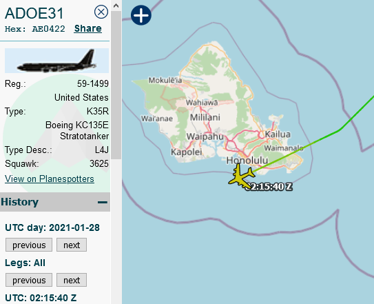 SirListenalot's tweet image. ~0215z #KC135 #AE0422 59-1499 as #ADOBE31 arrived at Honolulu from Hill AFB