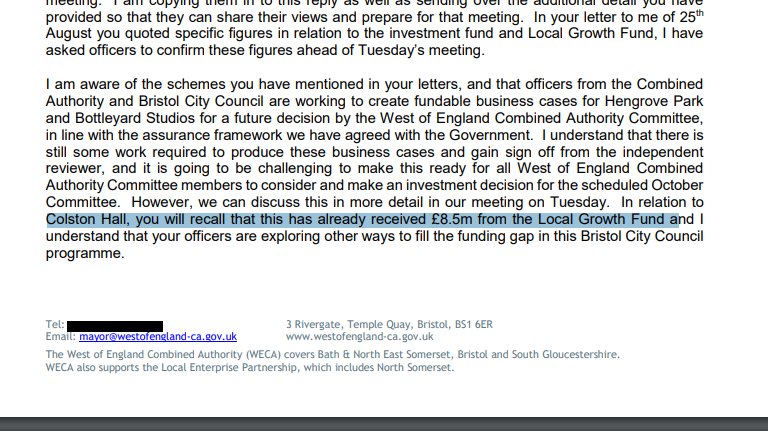 WECA replied:we've already given £8.5m to Colston Hall...your problem now. (in so many words)