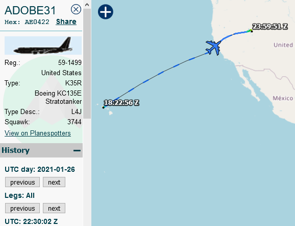 SirListenalot's tweet image. On the 26th #ADOBE31 flew from Honolulu to Hill at FL250, likely dragging "HL" #F35's. So may be picking up more today...