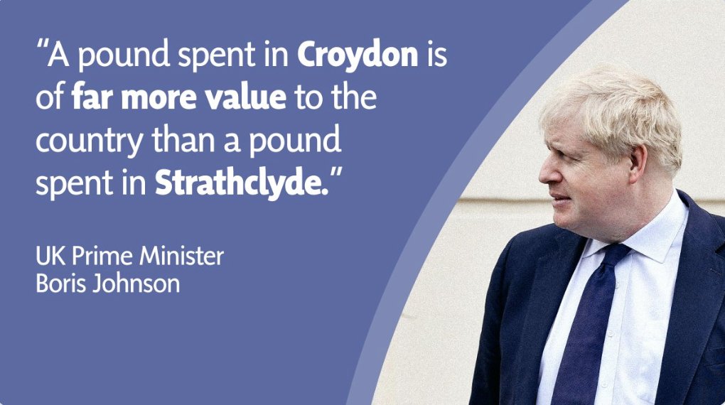  Johnson also said it was "better value" to spend public money in Croydon rather than in Strathclyde - confirming his long record of contempt for Scotland.