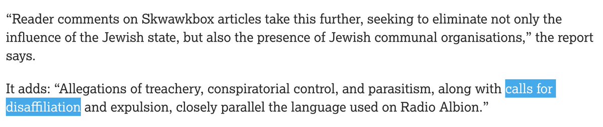 It's no surprise John Mann's report seeking to associate Skwawkbox and Canary with far right has to resort to real reaches. Whatever you think of those two sites, calling for JLM to disaffiliate from Labour doesn't 'closely parallel' demands jews be expelled from 'white' nations.