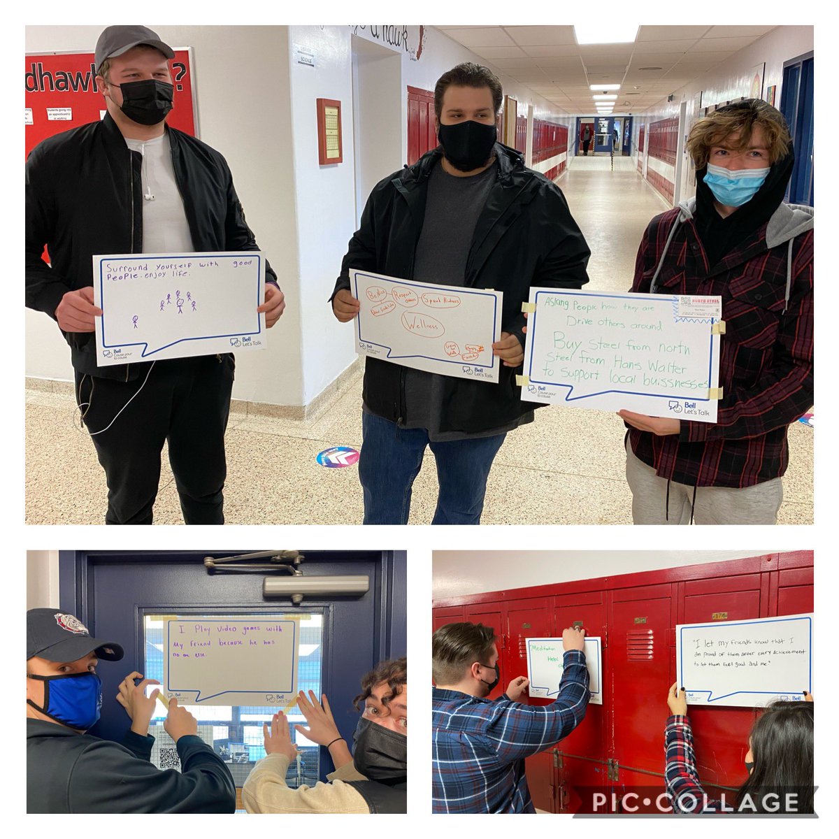 Students have lined the halls <a href="/HHSS_RedHawks/">Haliburton High SS</a> with #BellLetsTalk signs sharing what they do for their own mental health &amp; for others. Makes me smile looking at them, knowing the conversations staff are having with students to help break the stigma around mental health <a href="/TLDSB/">TLDSB</a>