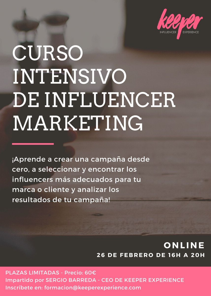 ¡Para los que queréis aprender un poquito más sobre cómo trabajar con influencers! 26 de febrero de 16h a 20h impartido íntegramente por mi. ¡Plazas limitadas!