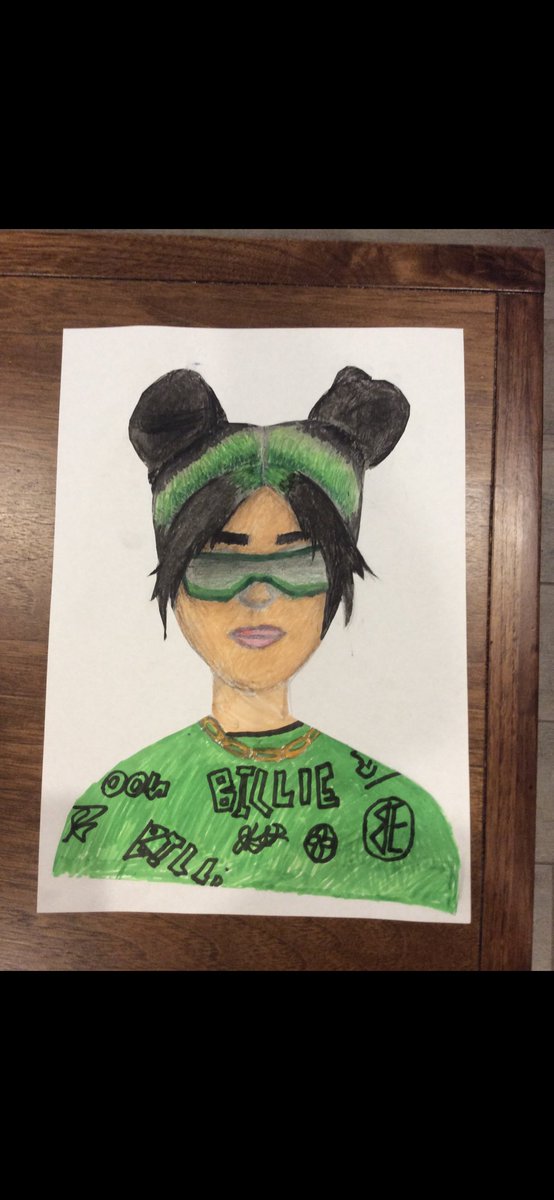 soulsistar's tweet photo. My 11 year old niece drew this photo of @billieeilish #artwork #art #drawing #love #BillieEilish #artist #artshare #music https://t.co/F0DdiI0eFR