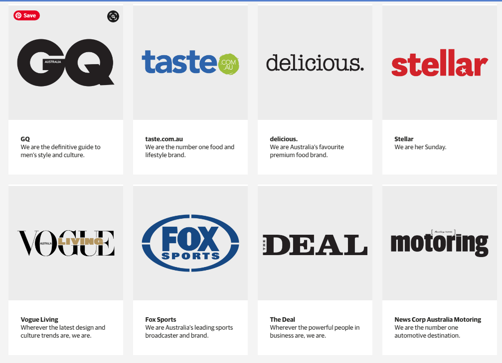 Apart from Newspapers & magazines listed here, Murdoch also owns Foxtel(65%) & Sky channels, various Internet affiliates such as Punters, Supercoach, Australia's Best Recipes, Hipages, odds, Mogo, One Big Switch, Knewz and surprisingly, the Broncos(68.87%)
