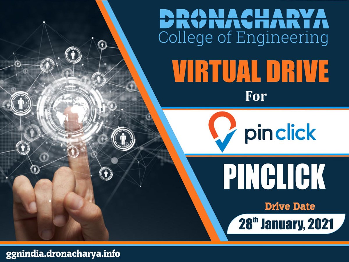 dronacharya_123's tweet photo. Virtual Drive for PinClick.
Drive Date - 28th january, 2021
#virtualdrive #drive #pinclick #topplacementengineeringcollege #bestengineeringcollege #dronacharyacollegeofengineering #gurgaon https://t.co/NS83JlFs6e