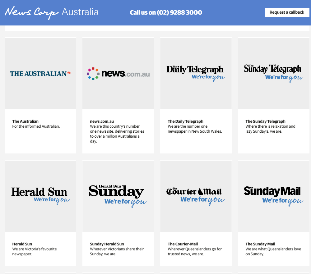 I've been going thru News Corp's site Brand page.What an eye opener that is. Most ppl hve no ideaThe number of fingers Murdoch has in local news pies is incredible. I'm going to list them here as shots from the site. This will become a thread https://www.newscorpaustralia.com/brands/ 