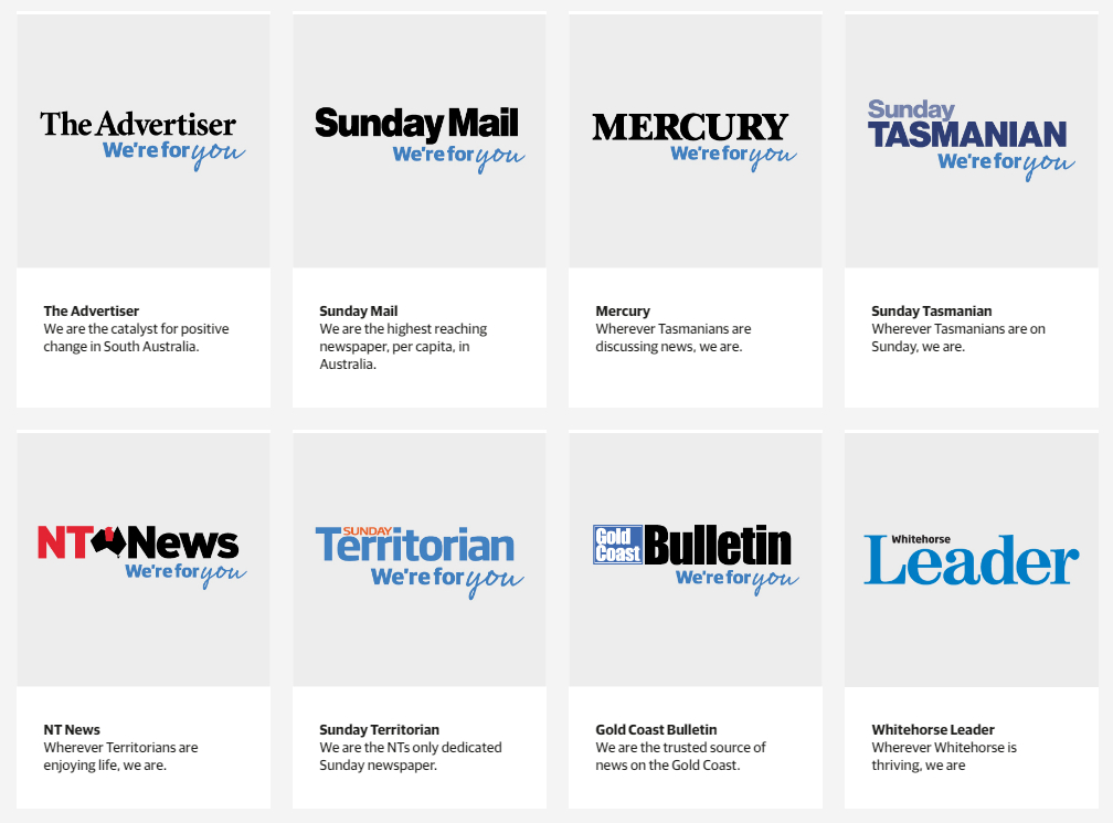 I've been going thru News Corp's site Brand page.What an eye opener that is. Most ppl hve no ideaThe number of fingers Murdoch has in local news pies is incredible. I'm going to list them here as shots from the site. This will become a thread https://www.newscorpaustralia.com/brands/&nbsp;