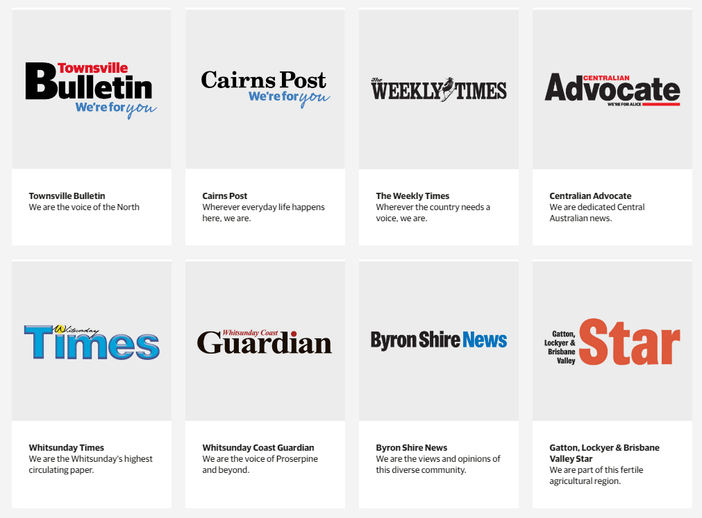 I've been going thru News Corp's site Brand page.What an eye opener that is. Most ppl hve no ideaThe number of fingers Murdoch has in local news pies is incredible. I'm going to list them here as shots from the site. This will become a thread https://www.newscorpaustralia.com/brands/ 