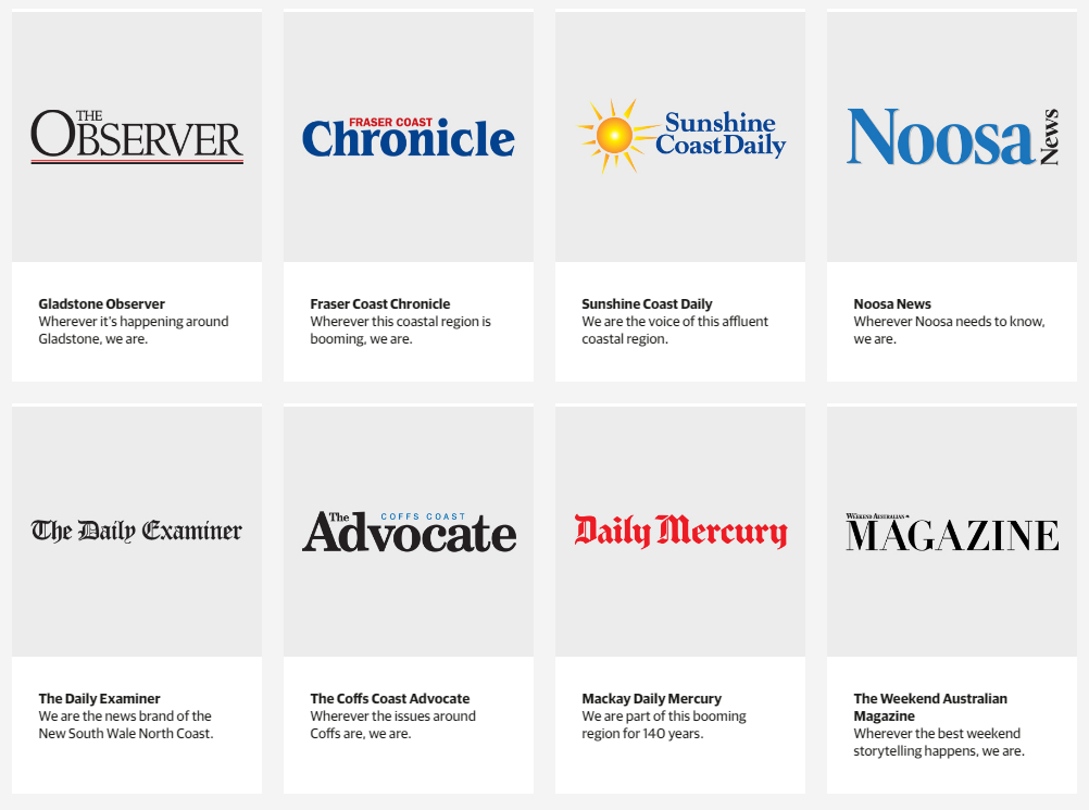 I've been going thru News Corp's site Brand page.What an eye opener that is. Most ppl hve no ideaThe number of fingers Murdoch has in local news pies is incredible. I'm going to list them here as shots from the site. This will become a thread https://www.newscorpaustralia.com/brands/&nbsp;