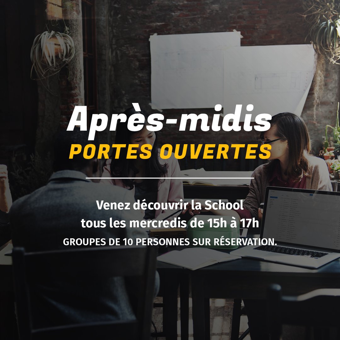 APRÈS-MIDI PORTES OUVERTES LE 27 JANVIER 2021 À 15H
Chers parents et futur(es) étudiant(es), la #NormandieWebSchool vous invite à venir découvrir l'école tous les mercredis de 15h à 17h par petits groupes de 10 personnes.
À très vite!
