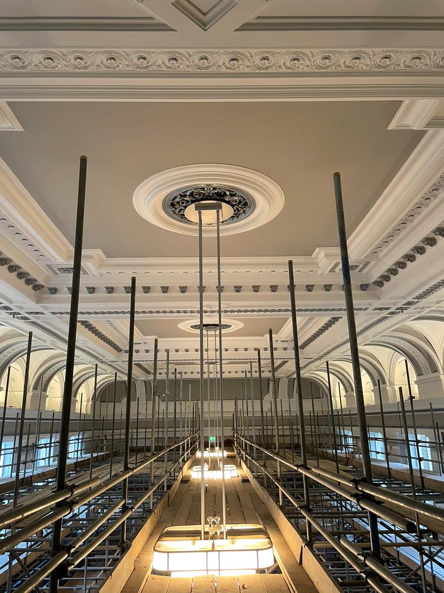 This is a quick preview of the main hall ceiling at Dewsbury Town Hall all our repair works completed and the decoration works finished. When the scaffold comes down we think the ceiling will look stunning