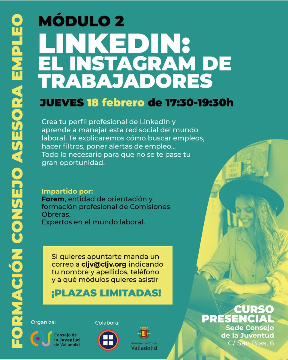 cljvalladolid's tweet photo. 🎓 TALLERES CONSEJO ASESORA - mejora tu perfil profesional

📩 Si quieres apuntarte manda un correo a cljv@cljv.org indicando tu nombre, apellidos, nº de teléfono y a qué módulos quieres asistir ¡Nosotros te recomendamos que vengas a todos! 😉

 #consejoasesora #juventud #cljv https://t.co/LKnAeNsJAM