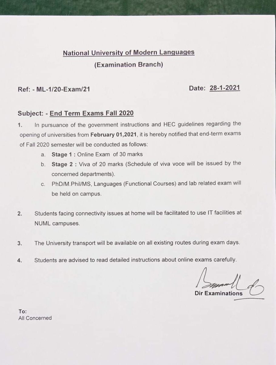 Finally NUML decided to take our exams online. Appreciated #WeWantAllUniOnlineExams