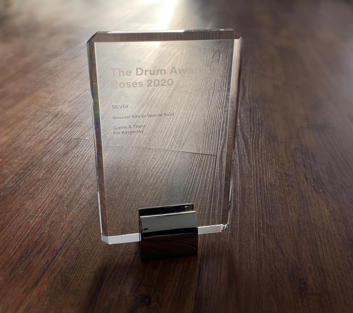 It's finally here! We received our Roses Award from <a href="/TheDrum/">The Drum</a> this week for our win in the ‘Unusual Size or Special Build’ category #2020. Our ‘Defenders of Digital’ project with <a href="/kaspersky/">Kaspersky</a> saw a 3m tall tower illuminating the Cornish village of #Mevagissey. #GiantsandTitans