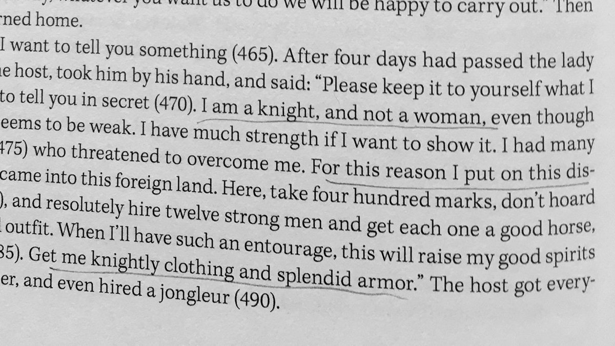 (It's also stated in a fascinating way: "I'm a knight, not a woman.")